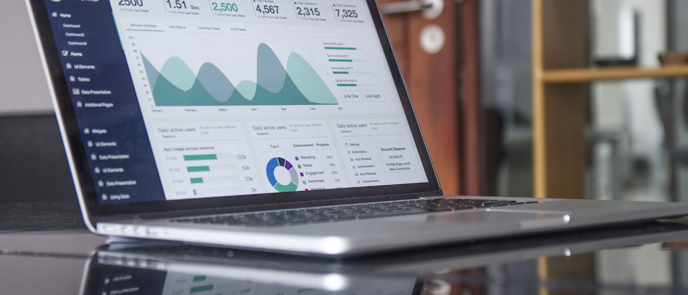 Marketing performance analytics dashboard on a laptop screen